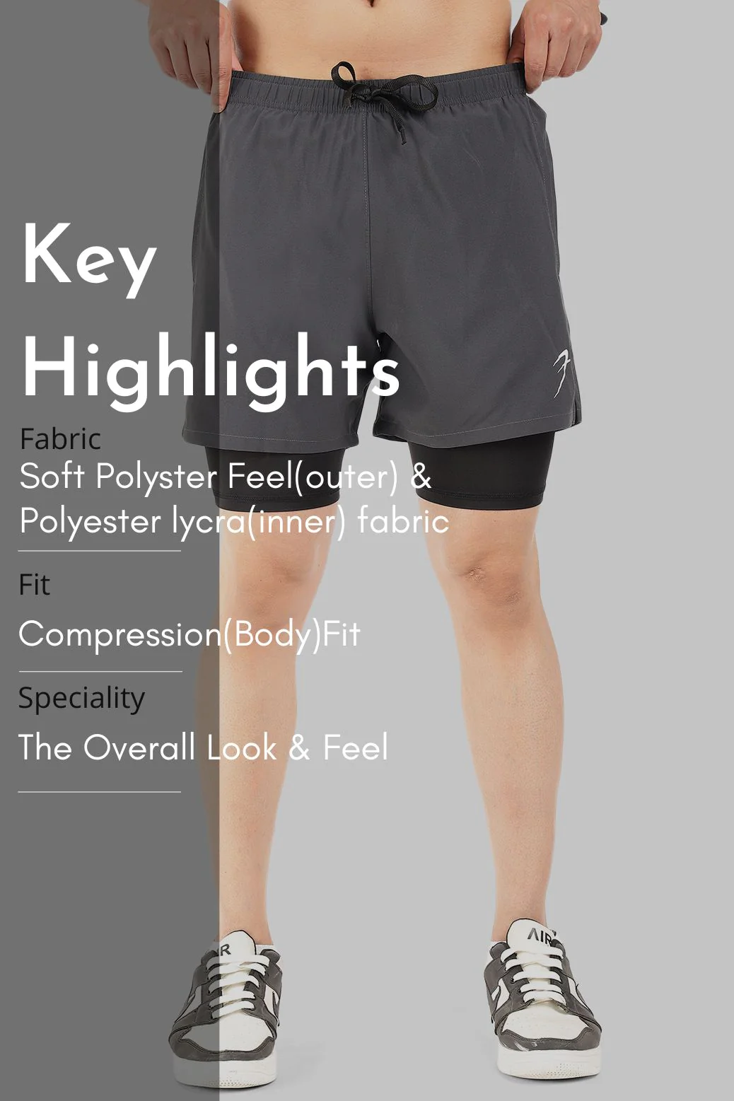 2 in 1 5" Compression Shorts Coal - Image 6