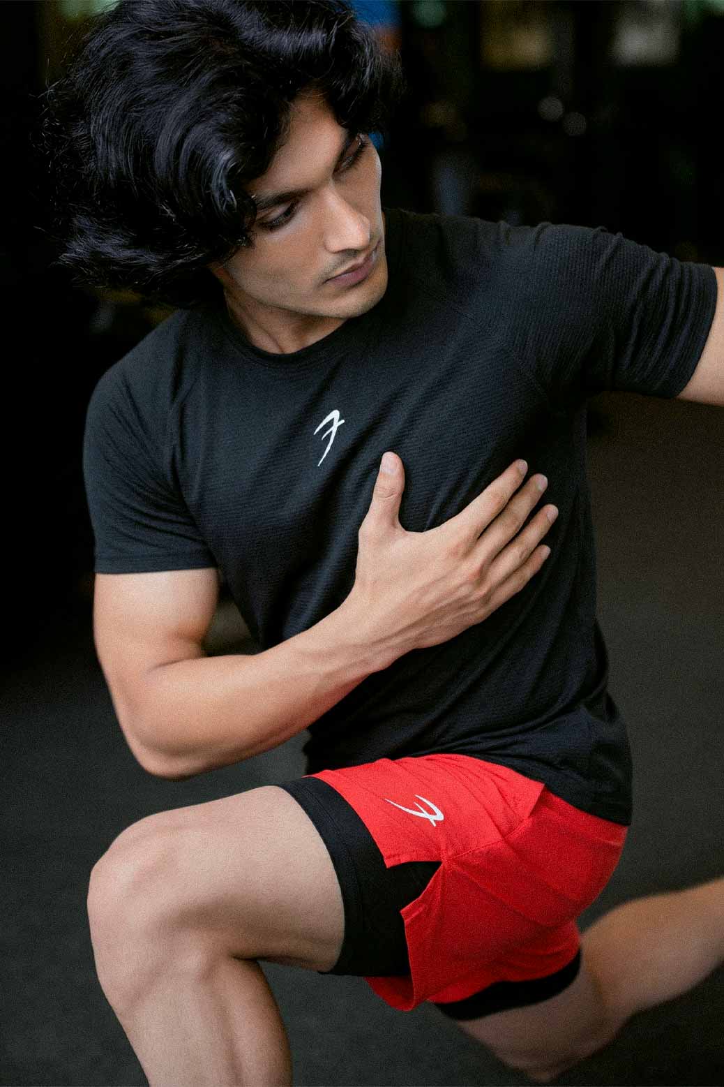 2 in 1 5" Compression Shorts Red - Image 2