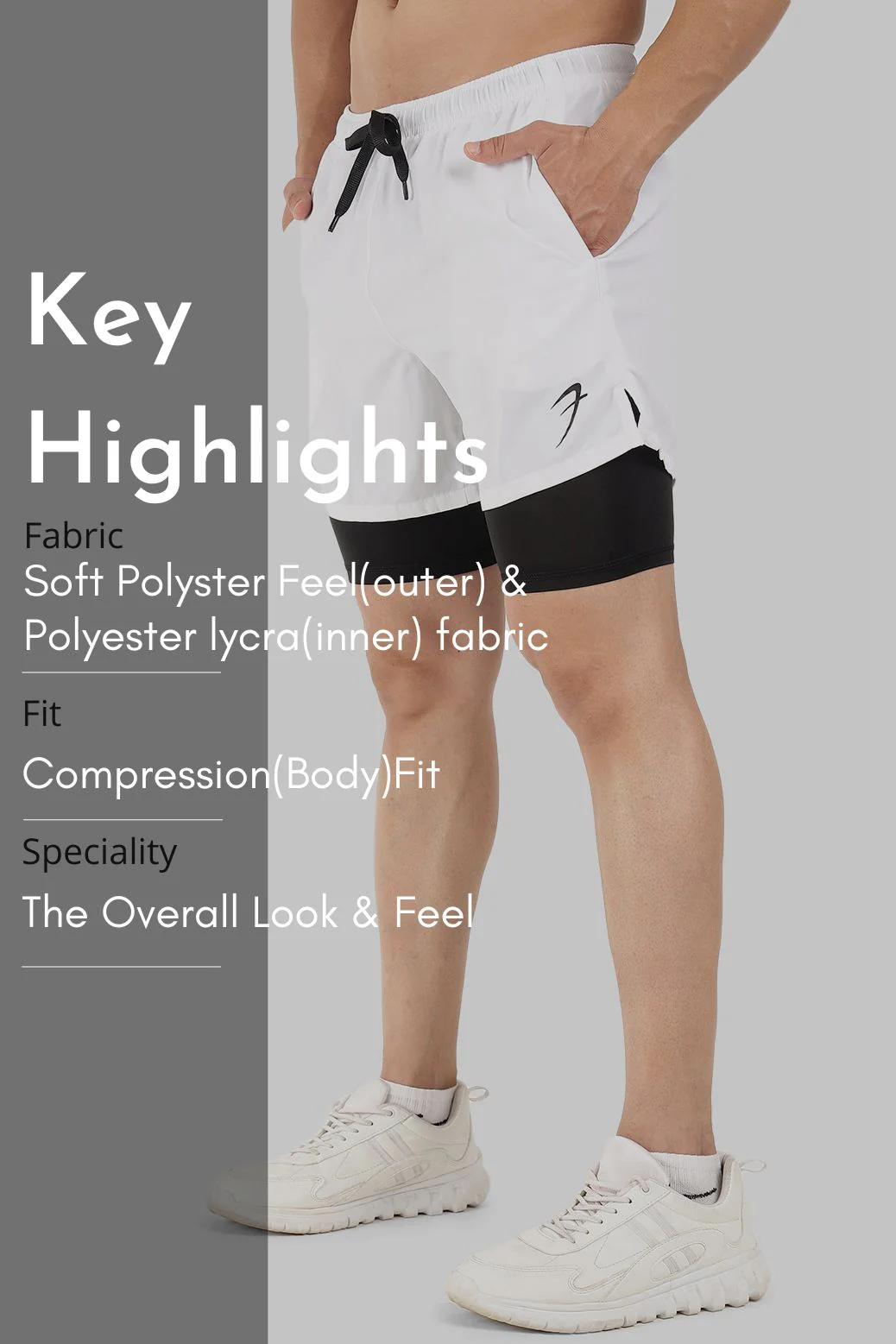 2 in 1 5" Compression Shorts White - Image 7
