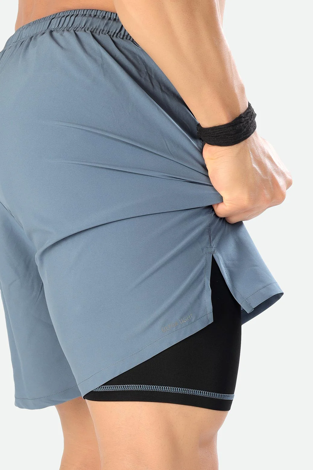 2 in 1 Compression Shorts Light Grey - Image 3