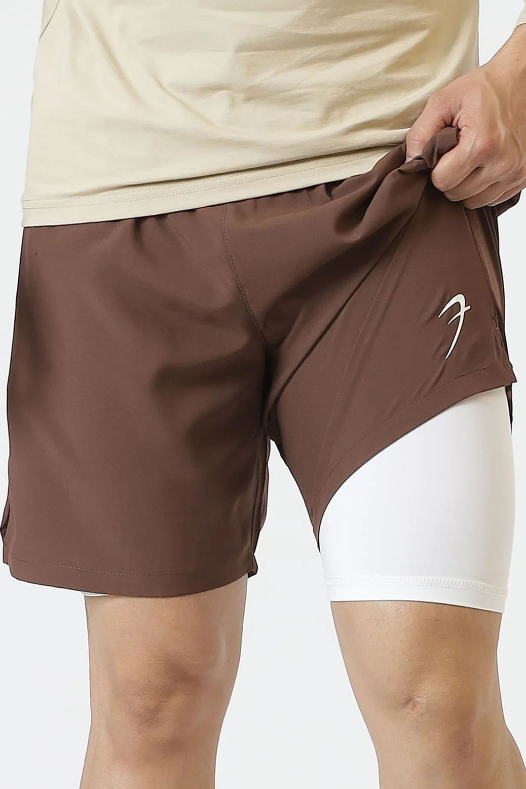 2 in 1 Compression Shorts Brown - Image 5