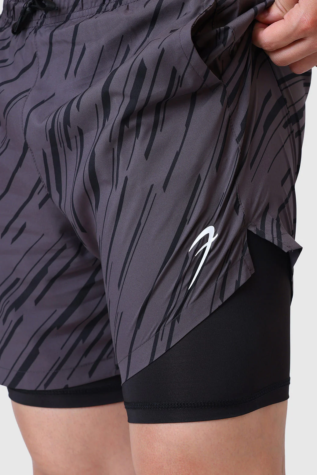 2 in 1 Printed Compression Shorts Graphite - Image 3