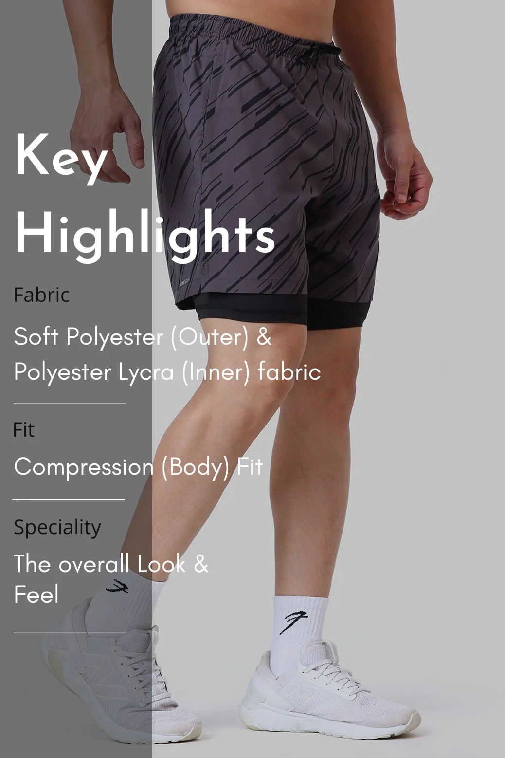 2 in 1 Printed Compression Shorts Graphite - Image 6