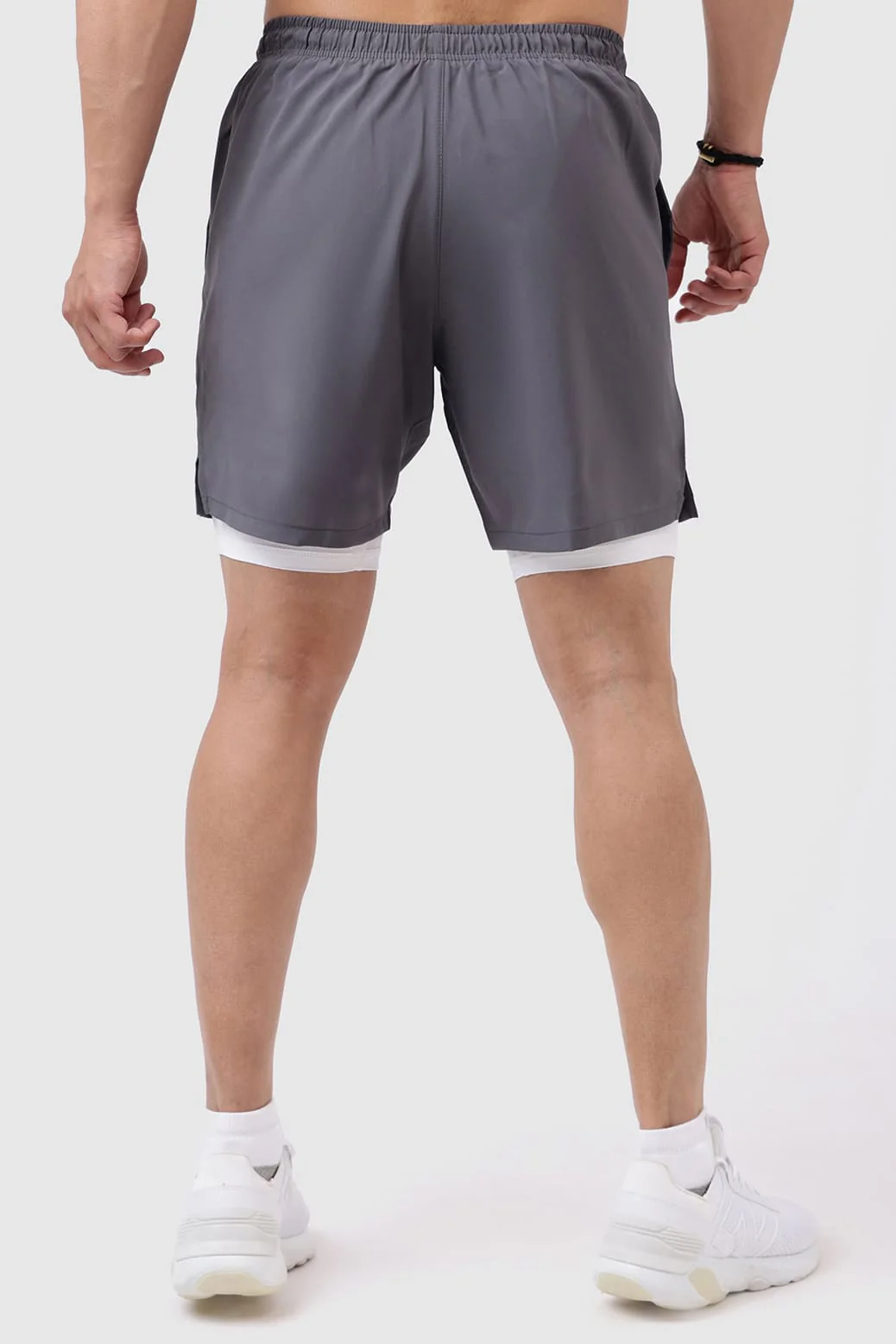 2 in 1 Compression Shorts Grey with White - Image 5