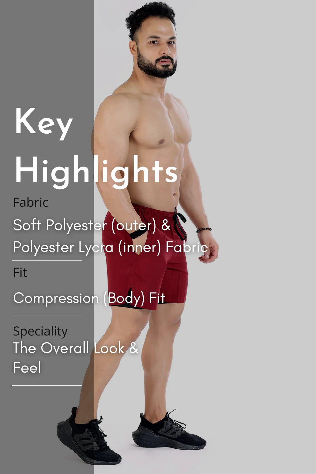 2 in 1 Compression Shorts Maroon - Image 6