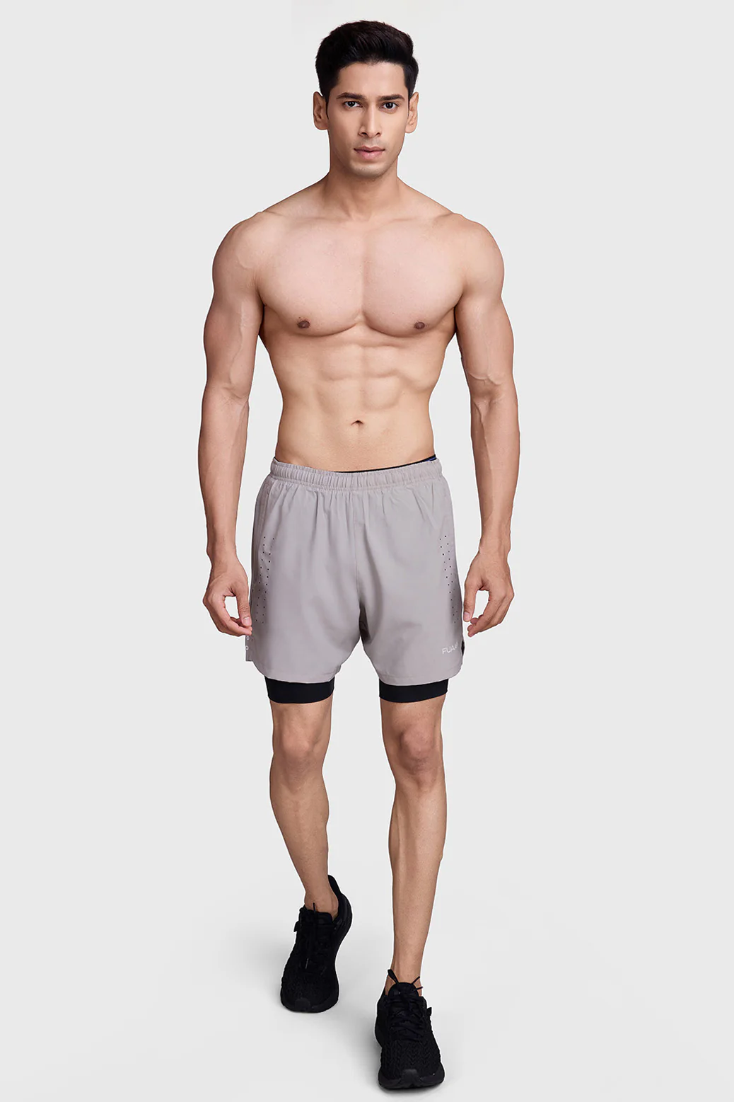 2 in 1 Laser Shorts Beige With Black - Image 6
