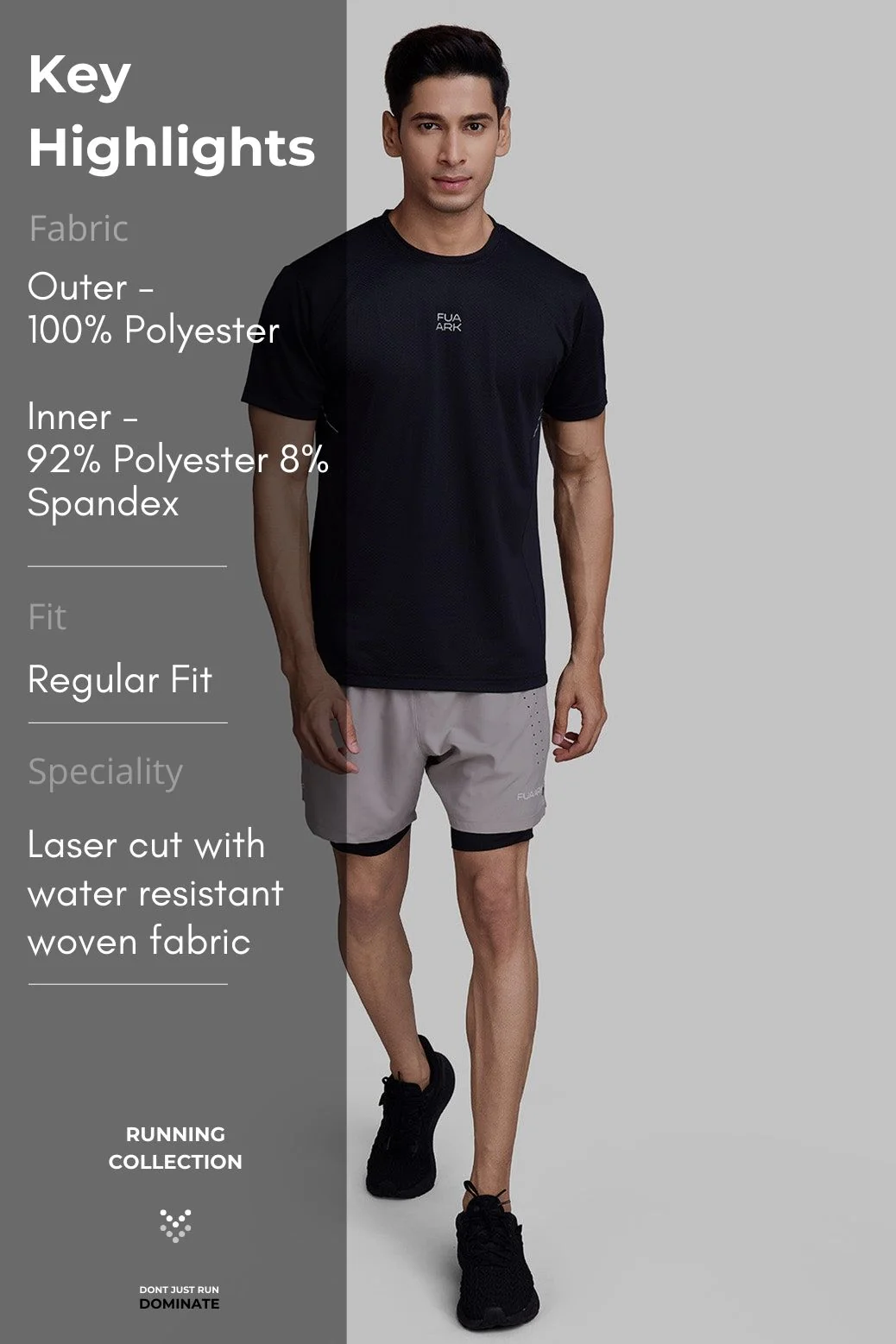 2 in 1 Laser Shorts Beige With Black - Image 8