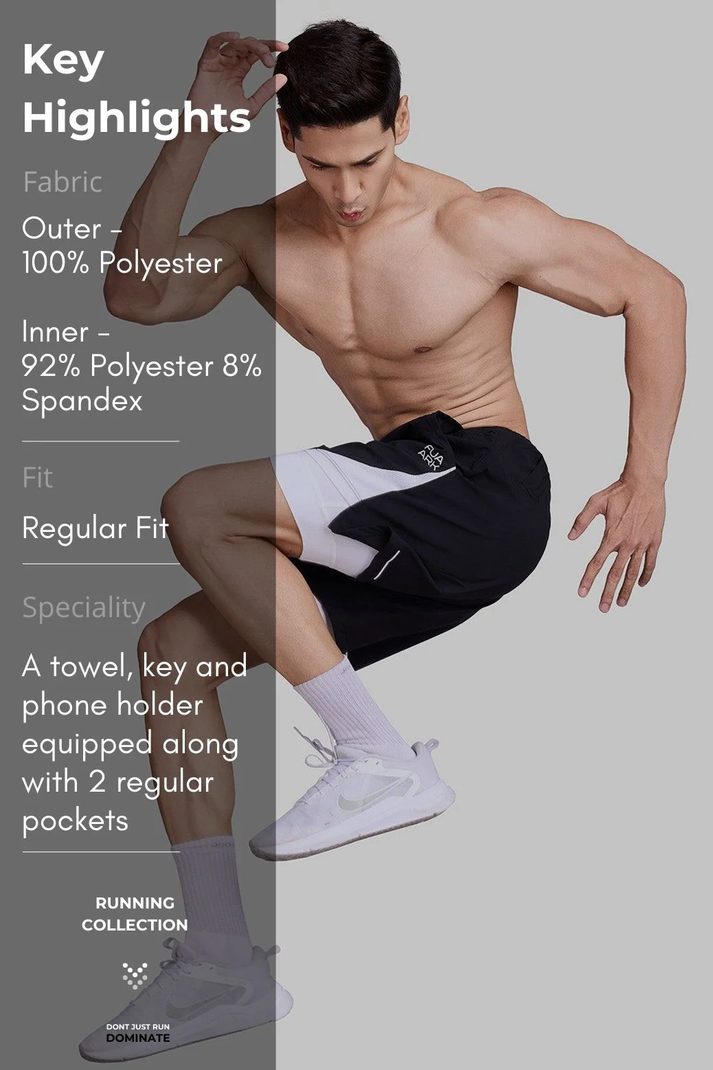 2 in 1 Mesh Shorts Black With White - Image 9