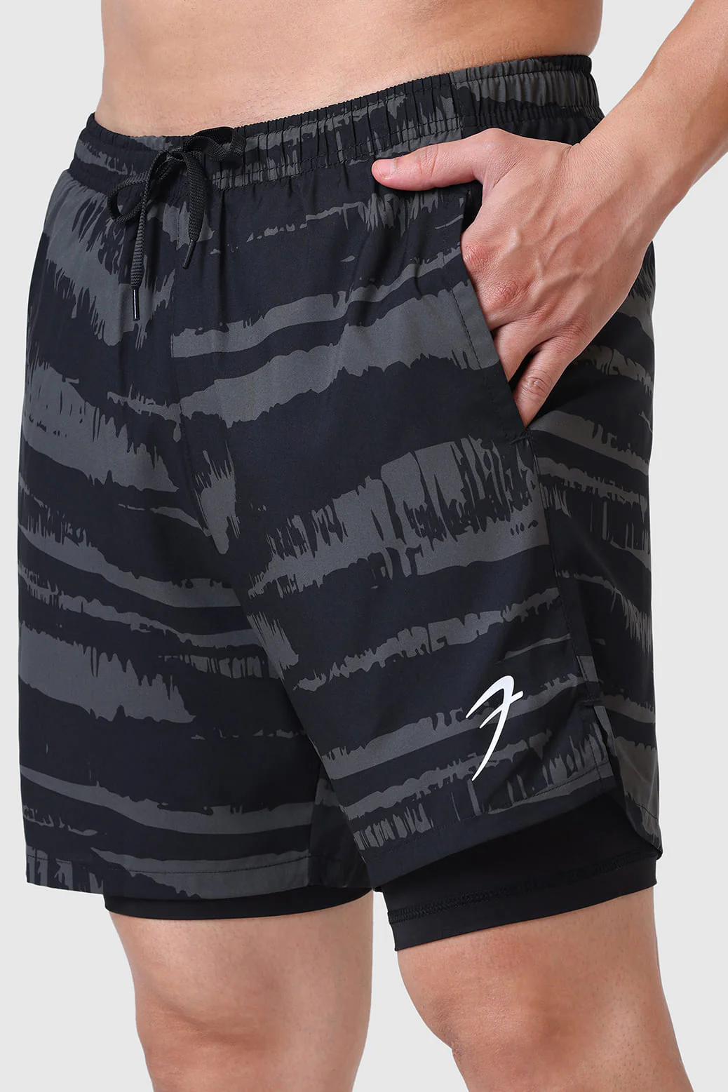 2 in 1 Printed Compression Shorts Olive - Image 3