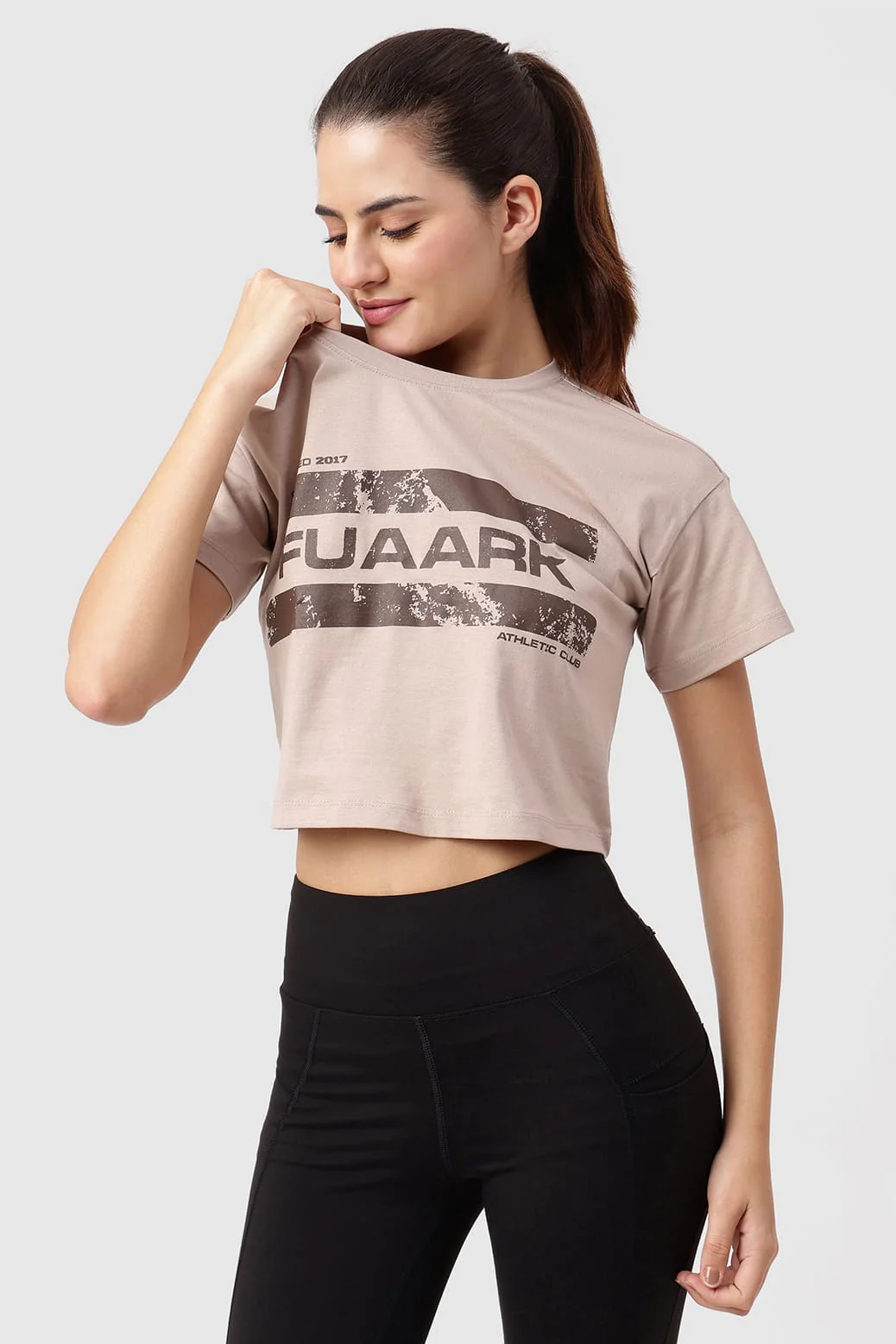 Brisk Fuaark Cotton Crop Top Beige - Image 4