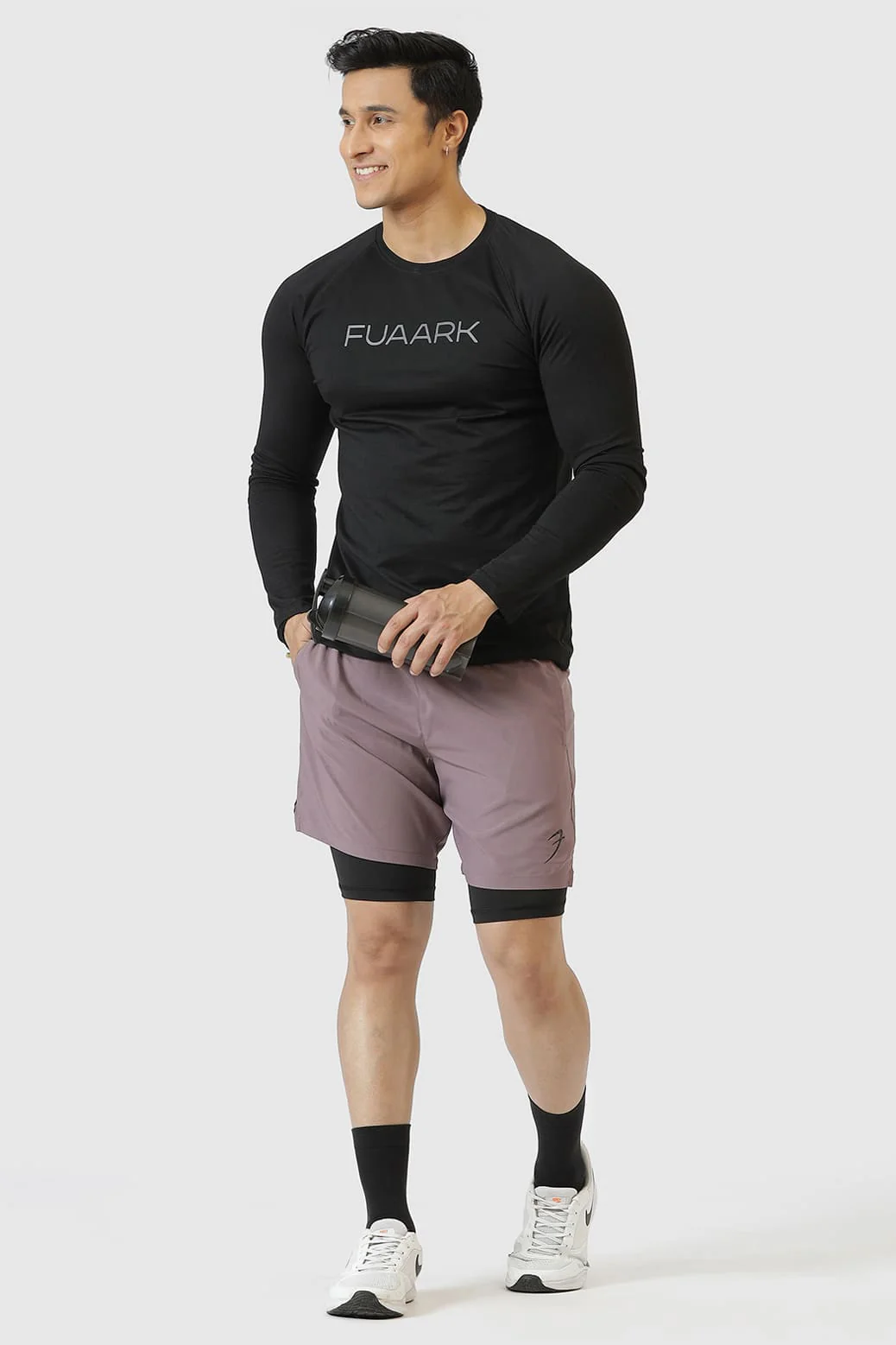 Chase T-shirt Black and 2 in 1 Compression Shorts Mauve