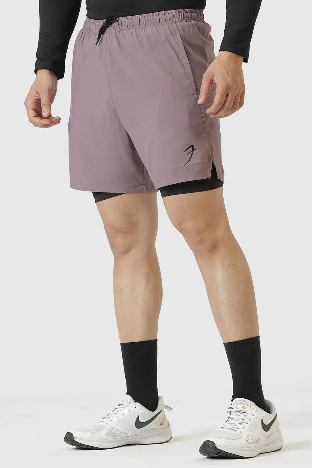 Chase T-shirt Black and 2 in 1 Compression Shorts Mauve - Image 3