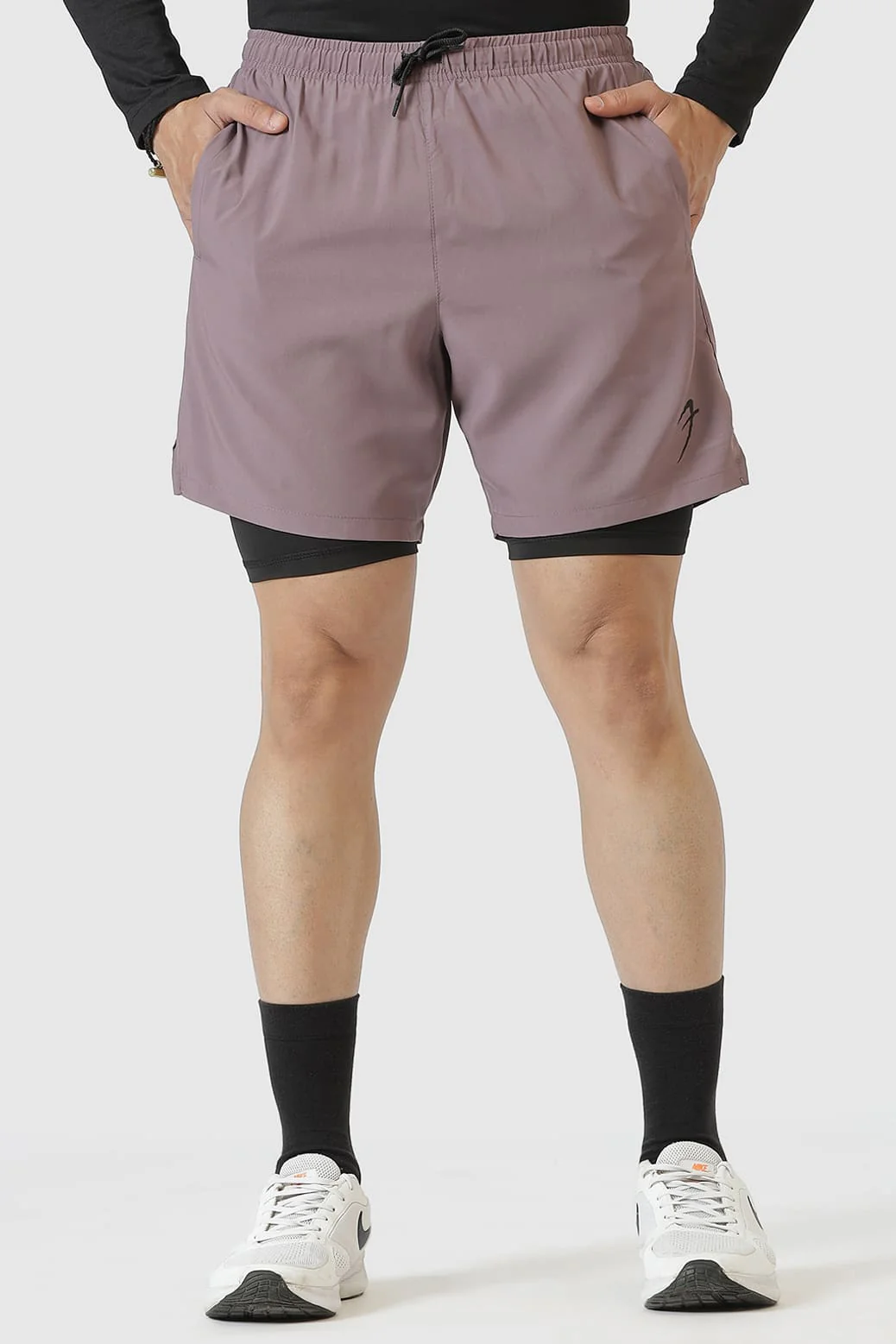 Chase T-shirt Black and 2 in 1 Compression Shorts Mauve - Image 7