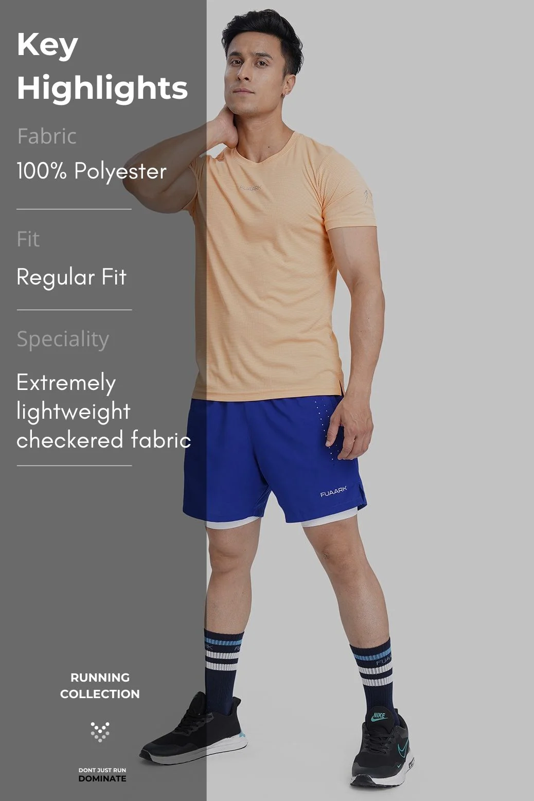 Checks Running T-shirt Peach - Image 9