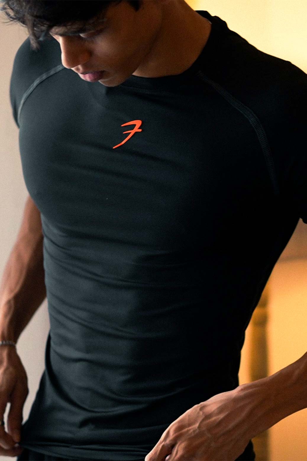 Compression T-shirt Black / Orange Logo - Image 5
