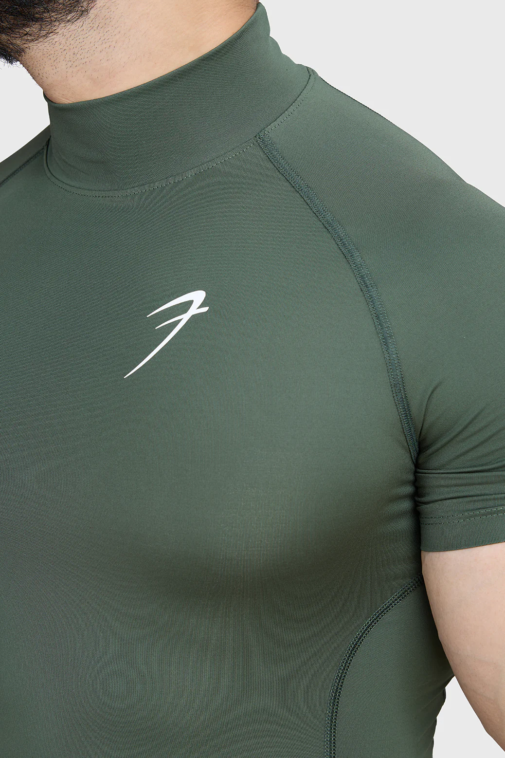 High Neck Compression T-shirt Olive - Image 3
