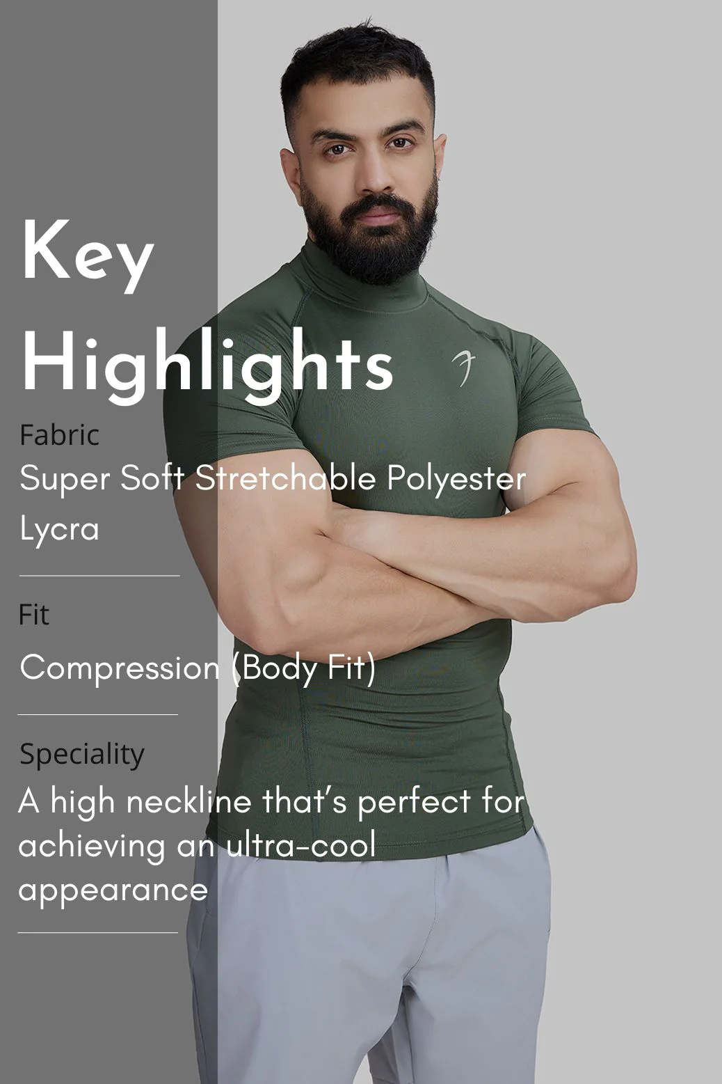 High Neck Compression T-shirt Olive - Image 7